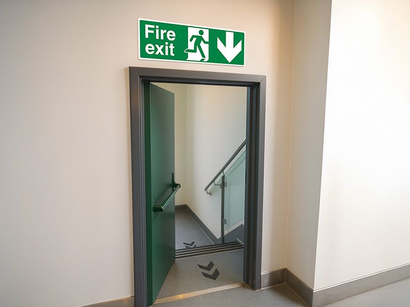 "Fire Exit Down" Fire Exit Direction Sign
