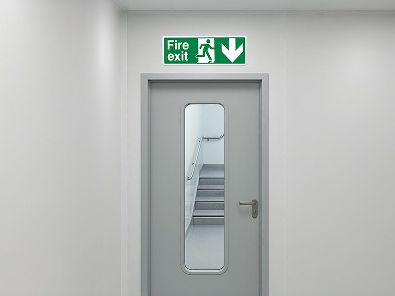 "Fire Exit Down" Fire Exit Direction Sign