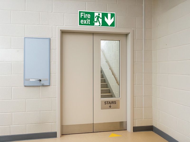 "Fire Exit Down" Fire Exit Direction Sign