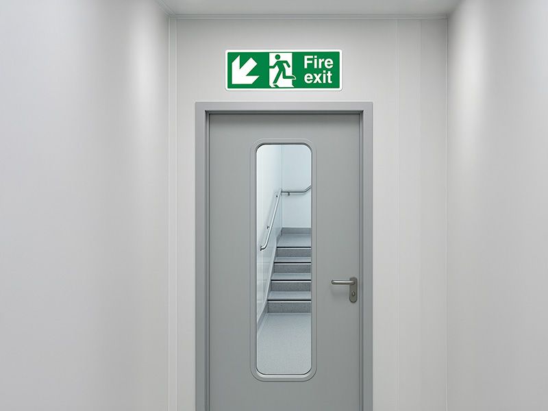 "Fire Exit Down Left" Fire Exit Direction Sign