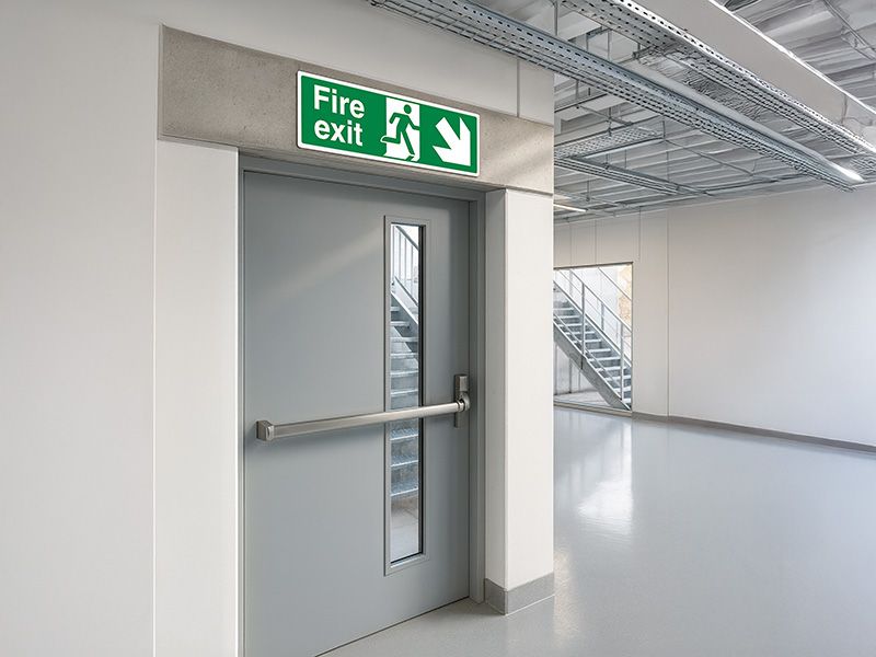 "Fire Exit Down Right" Fire Exit Direction Sign