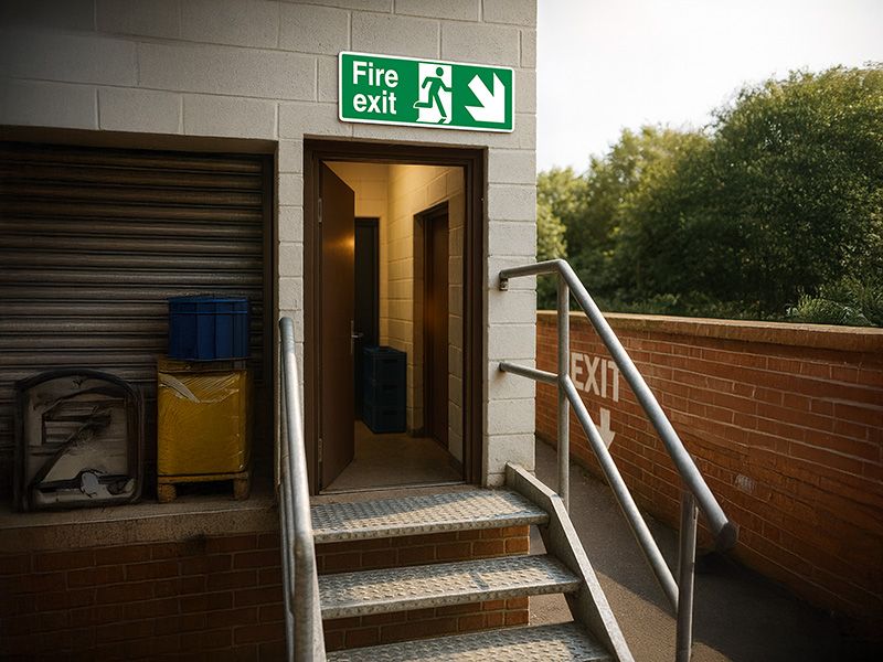 "Fire Exit Down Right" Fire Exit Direction Sign