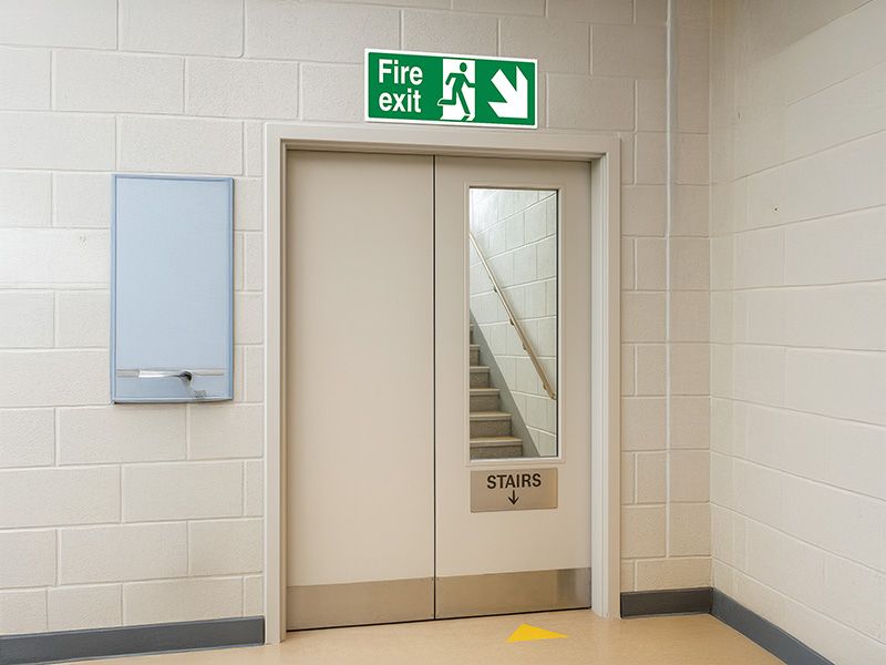 "Fire Exit Down Right" Fire Exit Direction Sign