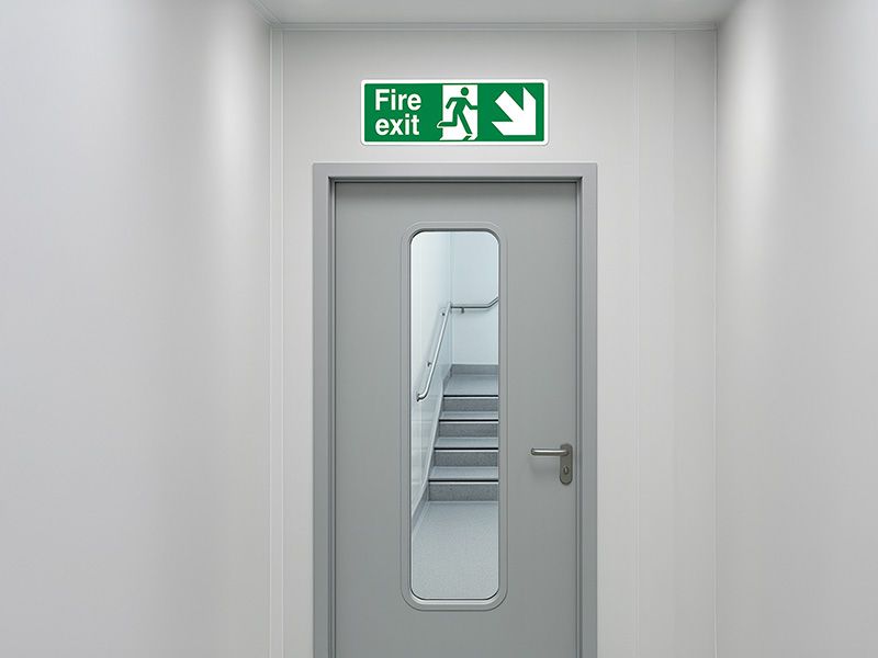 "Fire Exit Down Right" Fire Exit Direction Sign