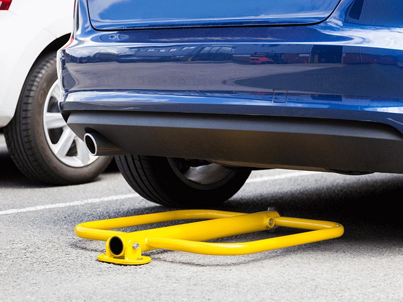 Folding Parking Barrier - Yellow Mild Steel, Folds to 70mm - 720mm Overall Height