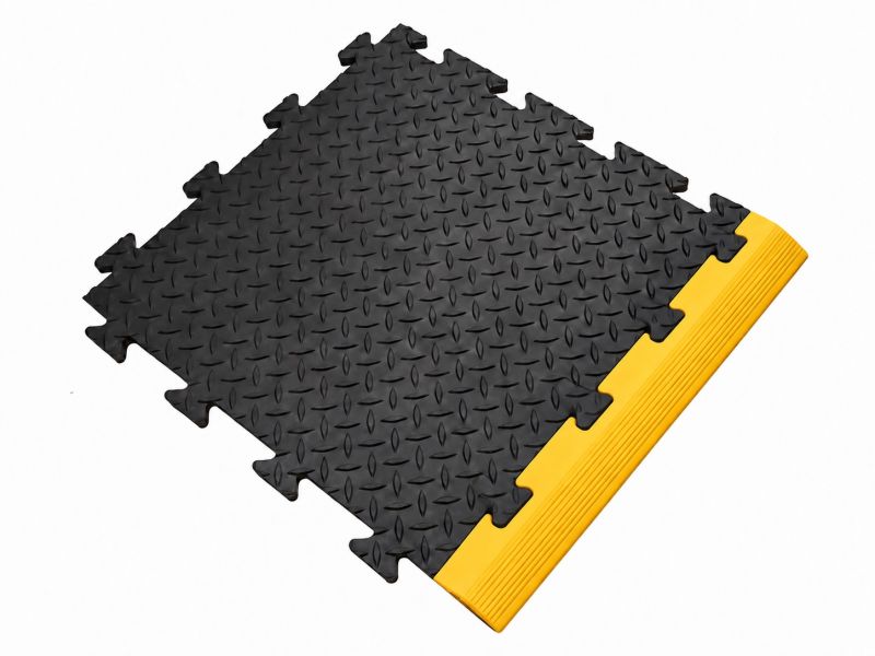 Interlocking Floor Tile Ramped Edging - Male & Female - Black & Yellow - 470 x 60 x 12mm