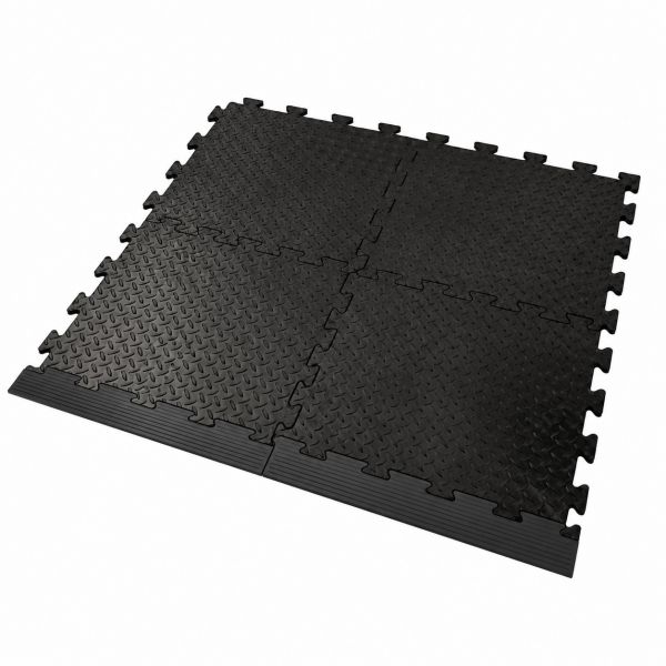 Interlocking Floor Tile Ramped Edging - Male & Female - Black & Yellow - 470 x 60 x 12mm