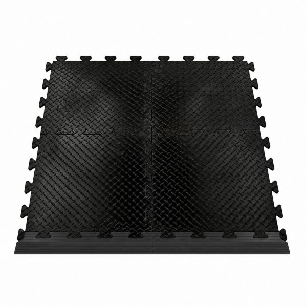 Interlocking Floor Tile Ramped Edging - Male & Female - Black & Yellow - 470 x 60 x 12mm