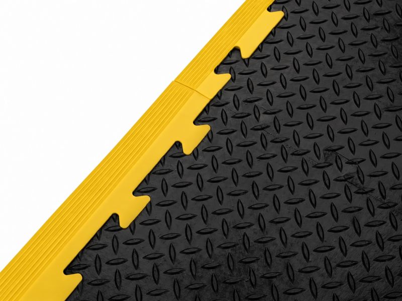 Interlocking Floor Tile Ramped Edging - Male & Female - Black & Yellow - 470 x 60 x 12mm