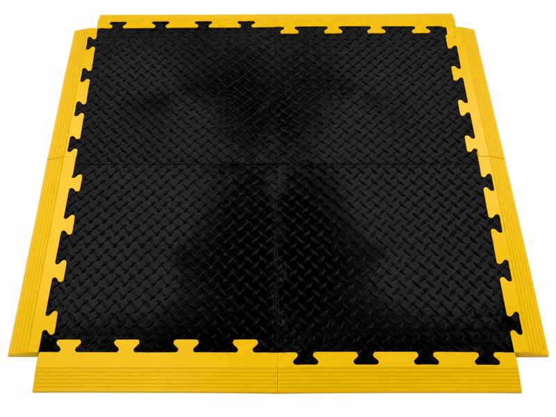 Interlocking Floor Tile Ramped Edging - Male & Female - Black & Yellow - 470 x 60 x 12mm