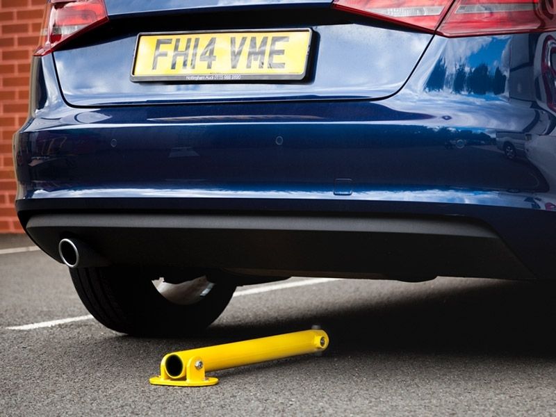 Yellow Folding Parking Post - Key Lockable Powder Coated Steel - 620mm Overall Height