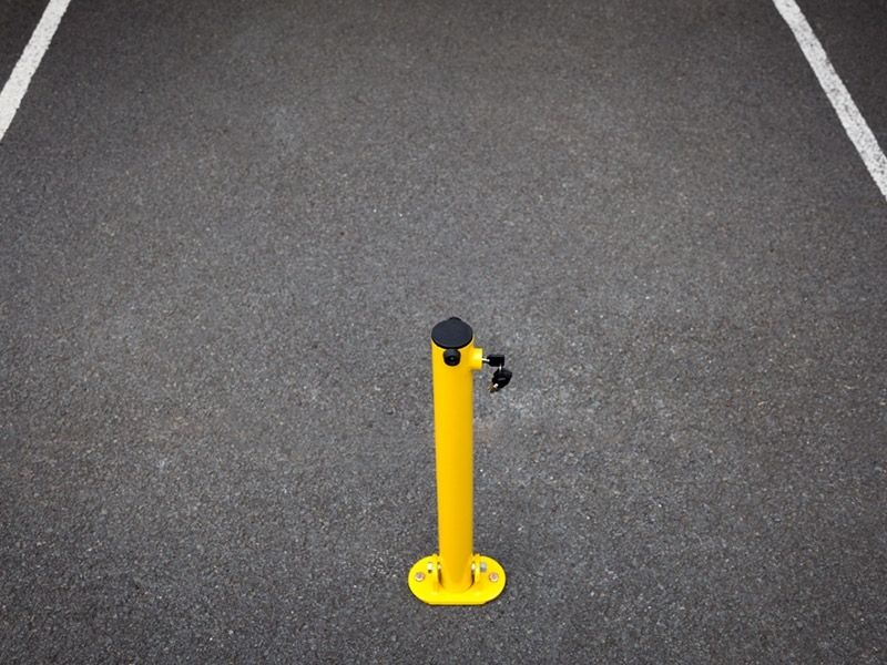 Yellow Folding Parking Post - Key Lockable Powder Coated Steel - 620mm Overall Height