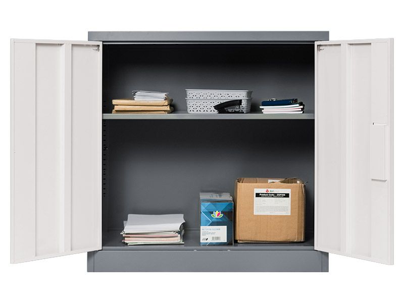Lockable Cabinet - Mid Grey, 2 Door, 1 Shelf - 900 × 900 × 450mm