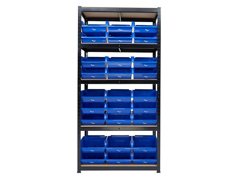 Shelf Unit With Bins - 5 Shelves, 1800 × 900 × 400mm - 175kg UDL Per Shelf
