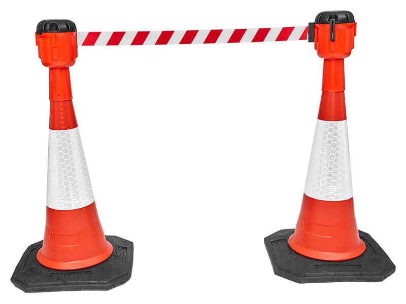 Red and White Retractable Cone Barrier - Cone Topper - 10.1m Belt Length