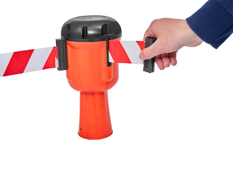 Red and White Retractable Cone Barrier - Cone Topper - 10.1m Belt Length