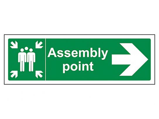 "Fire Assembly Point" Arrow Right Sign