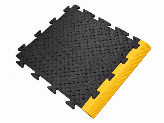 Interlocking Floor Tile Ramped Edging - Male & Female - Black & Yellow - 470 x 60 x 12mm