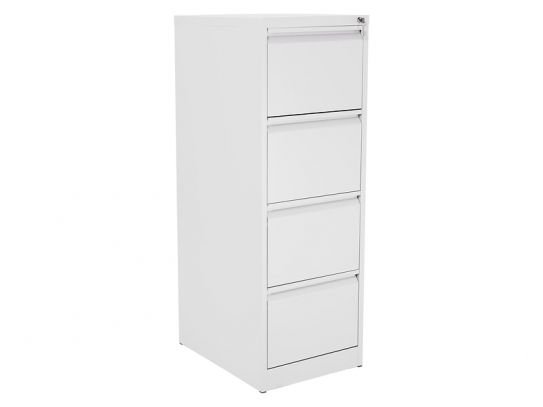4 Drawer White Steel Filing Cabinet - Lockable - 395mm Drawer Width for Files