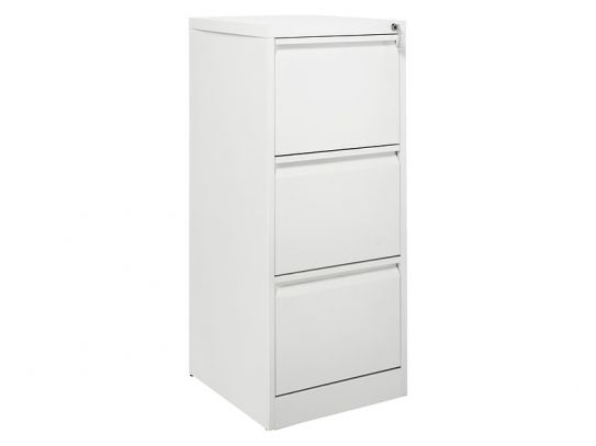 3 Drawer White Steel Filing Cabinet - Lockable - 395mm Drawer Width for Files
