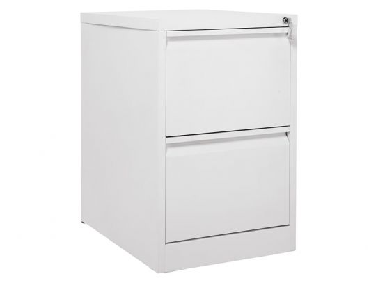 2 Drawer White Steel Filing Cabinet - Lockable - 395mm Drawer Width for Files