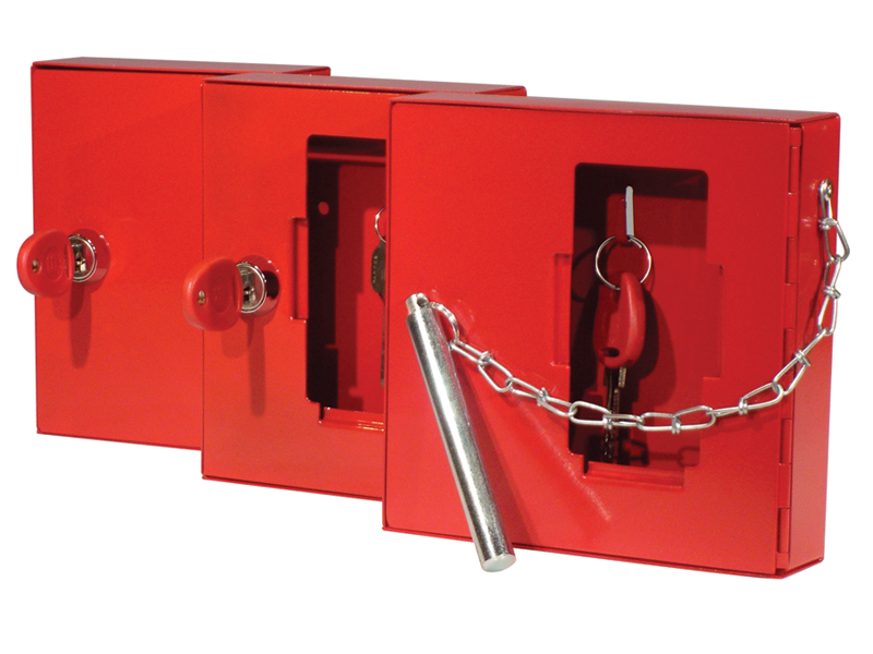 Glass Emergency Key Box with Cylinder Lock, Hammer and Chain