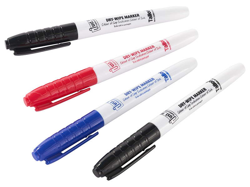 4 Dry-Wipe Markers (Black/Blue/Red)