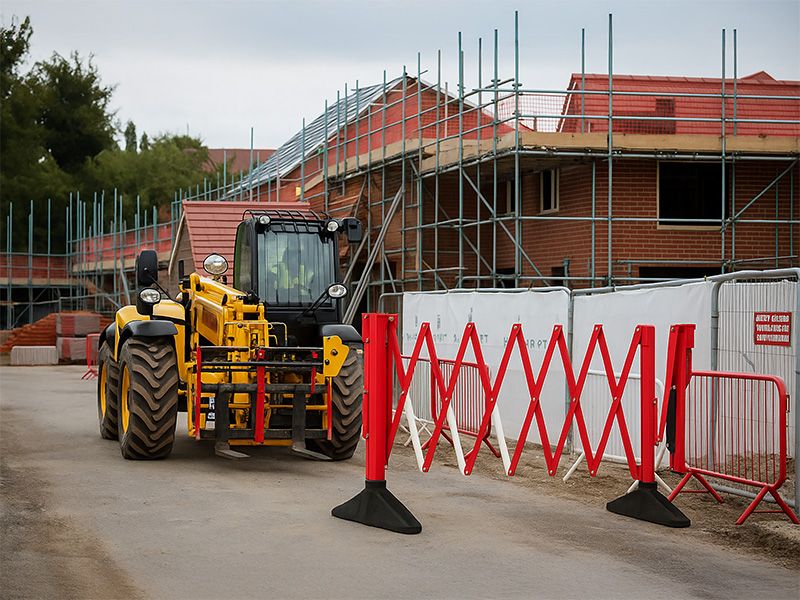 Construction site infrastructure with barriers and fencing