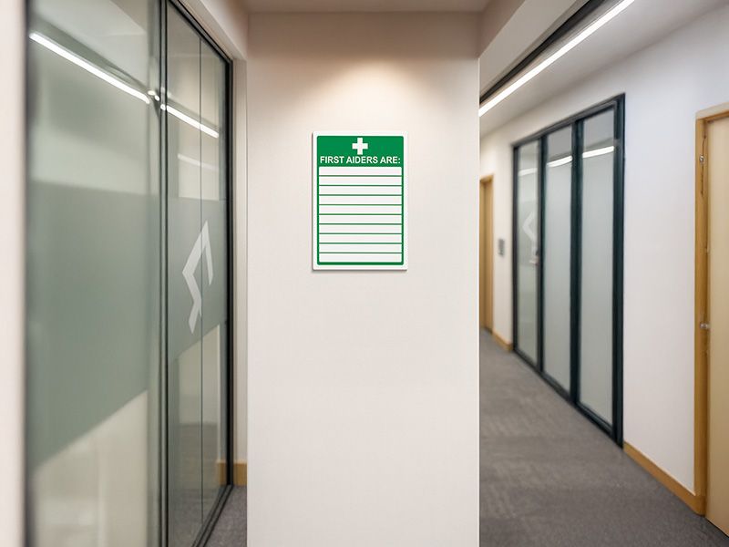 Safety sign displayed in a hospitality workplace