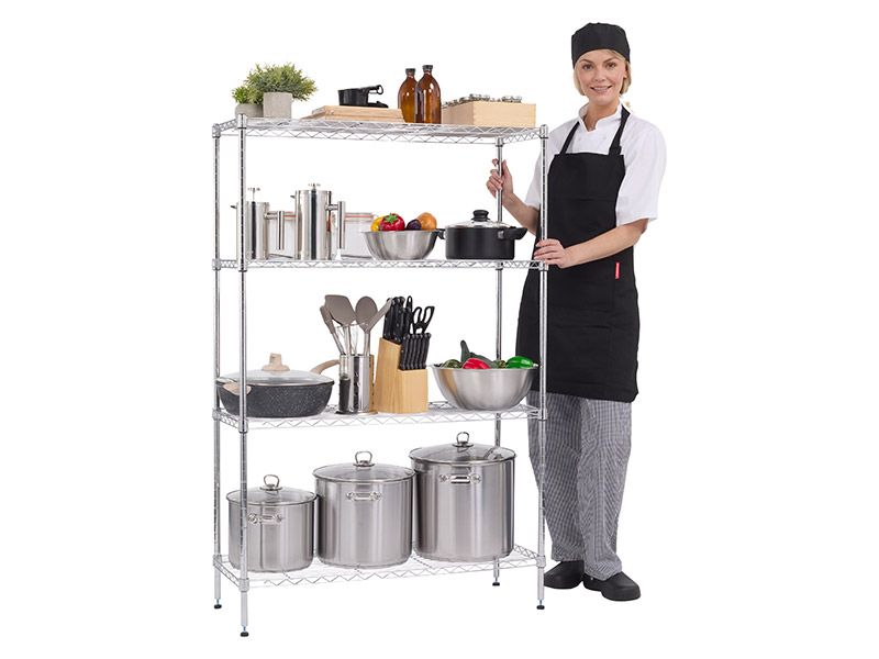 Hygienic kitchen shelving used for safe catering storage