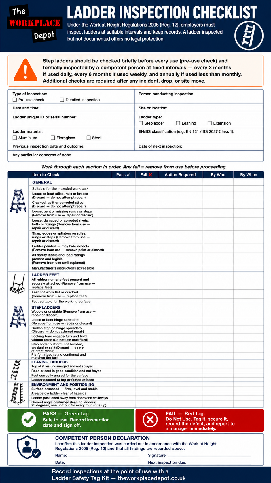 Ladder inspection checklist form