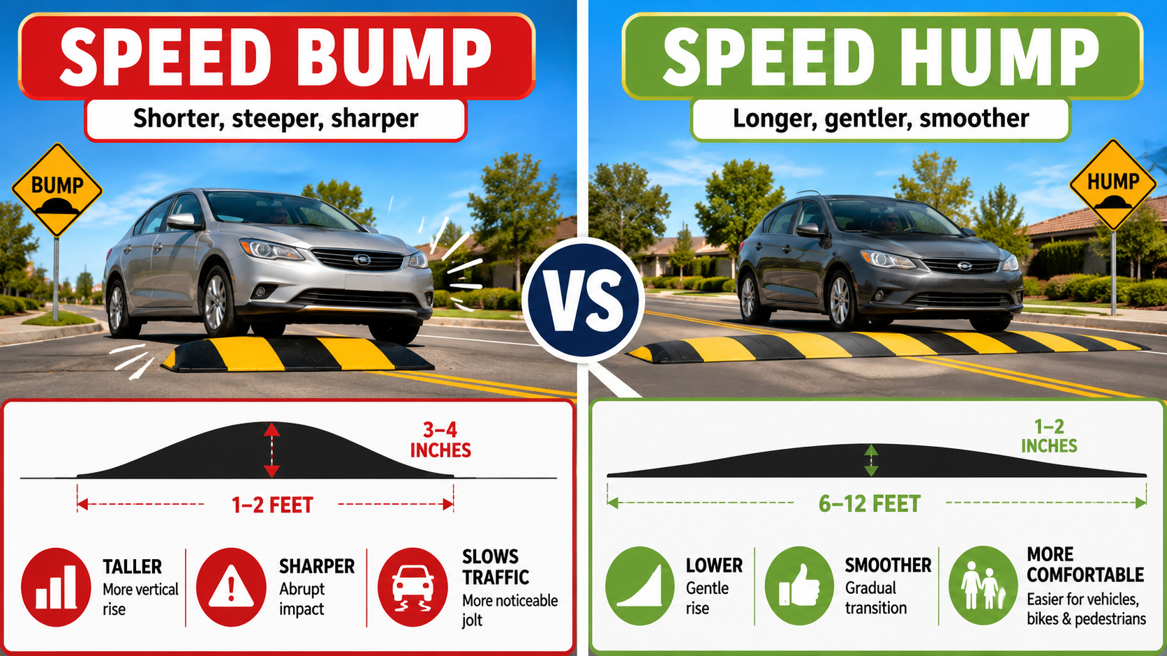Difference between speed bump and speed hump demonstration