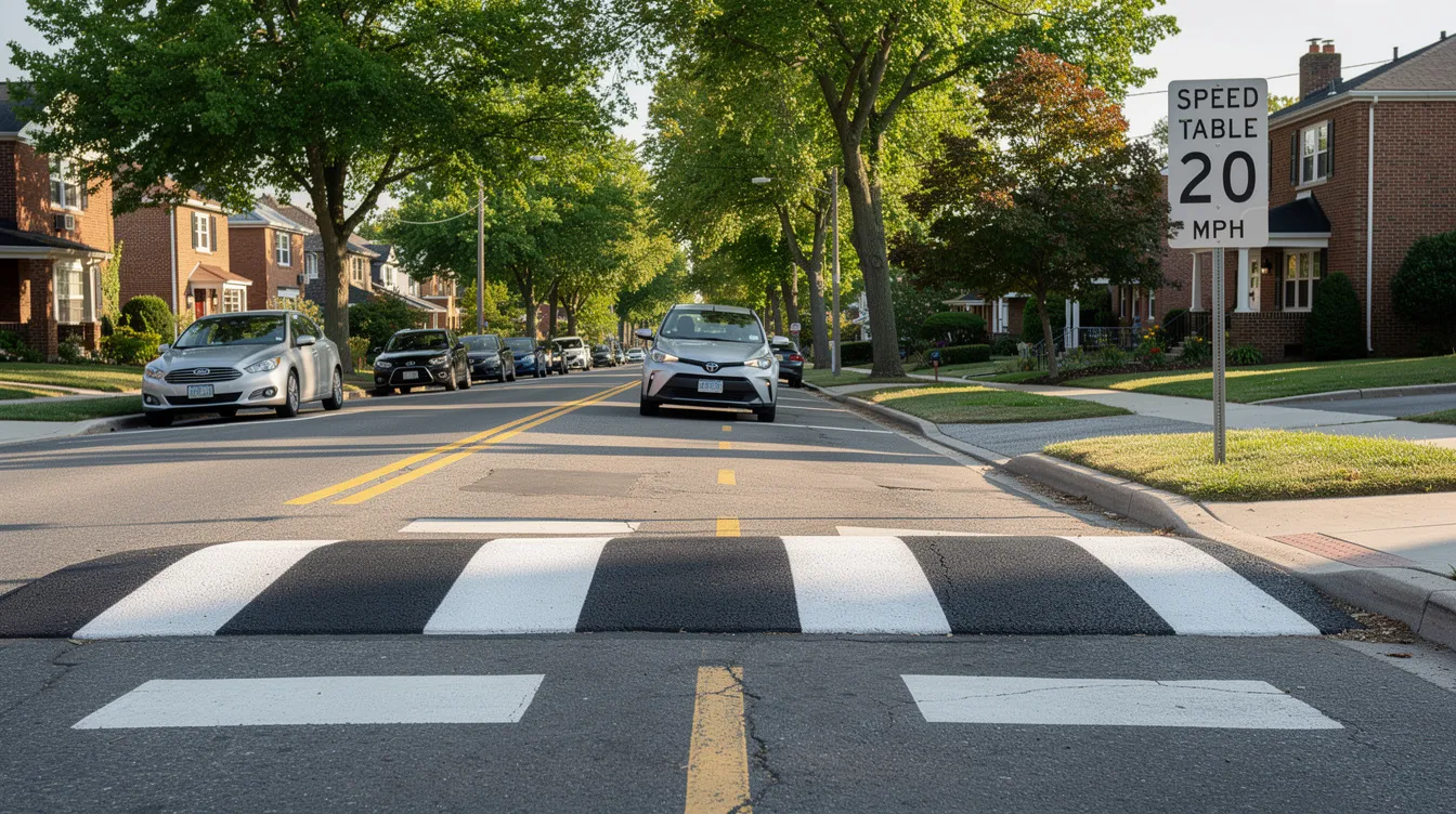 Flat top speed table traffic calming crossing