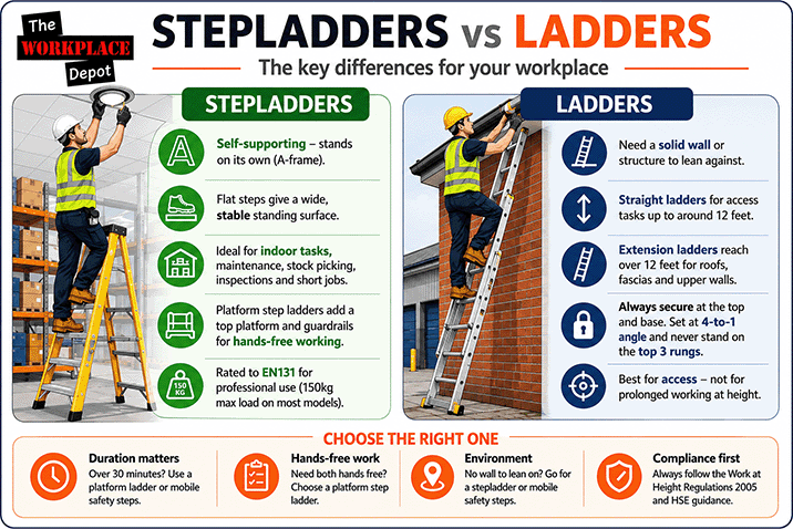 Stepladder vs Ladder: How to Choose The Right One For Your Workplace