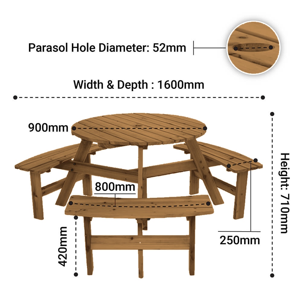 Walnut 6 Seater Round Bench