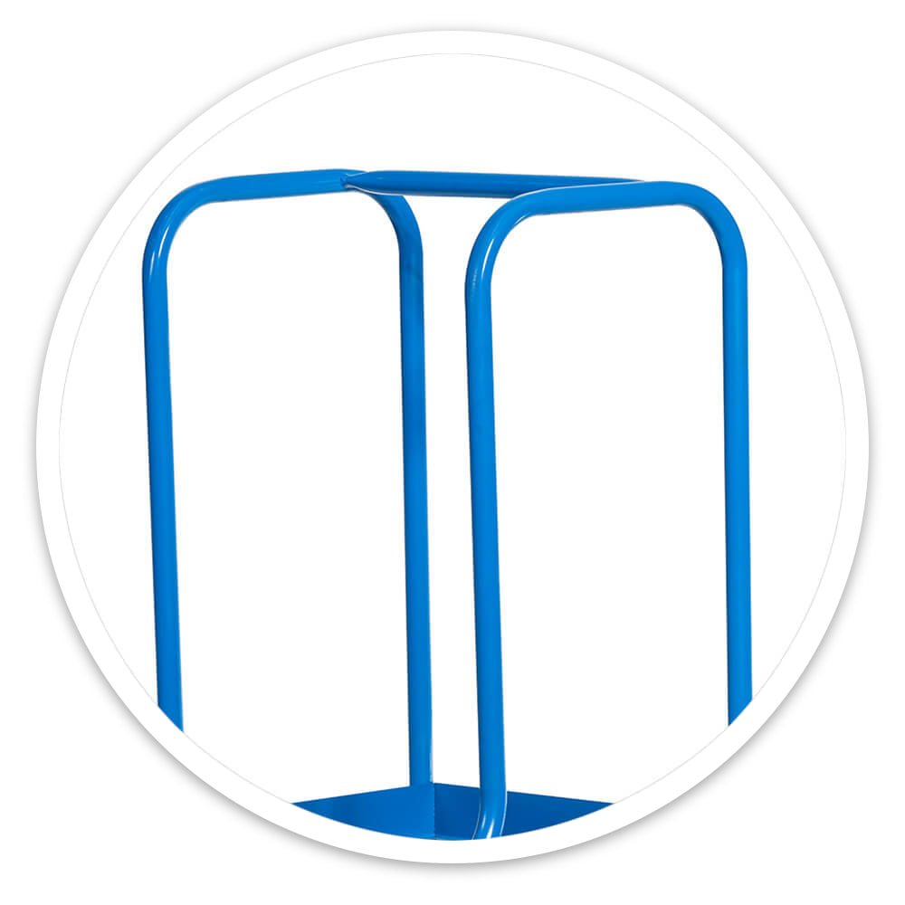 Twin handrails and standing platform of the blue 2 tread mobile safety steps