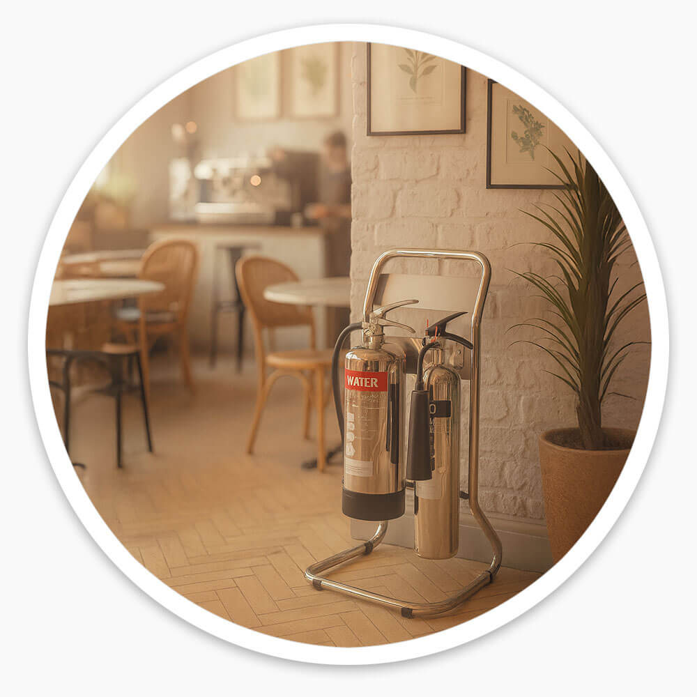 Twin Chrome Fire Extinguisher Stand