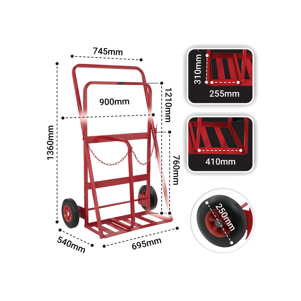 Double Gas Cylinder Trolley dimensions