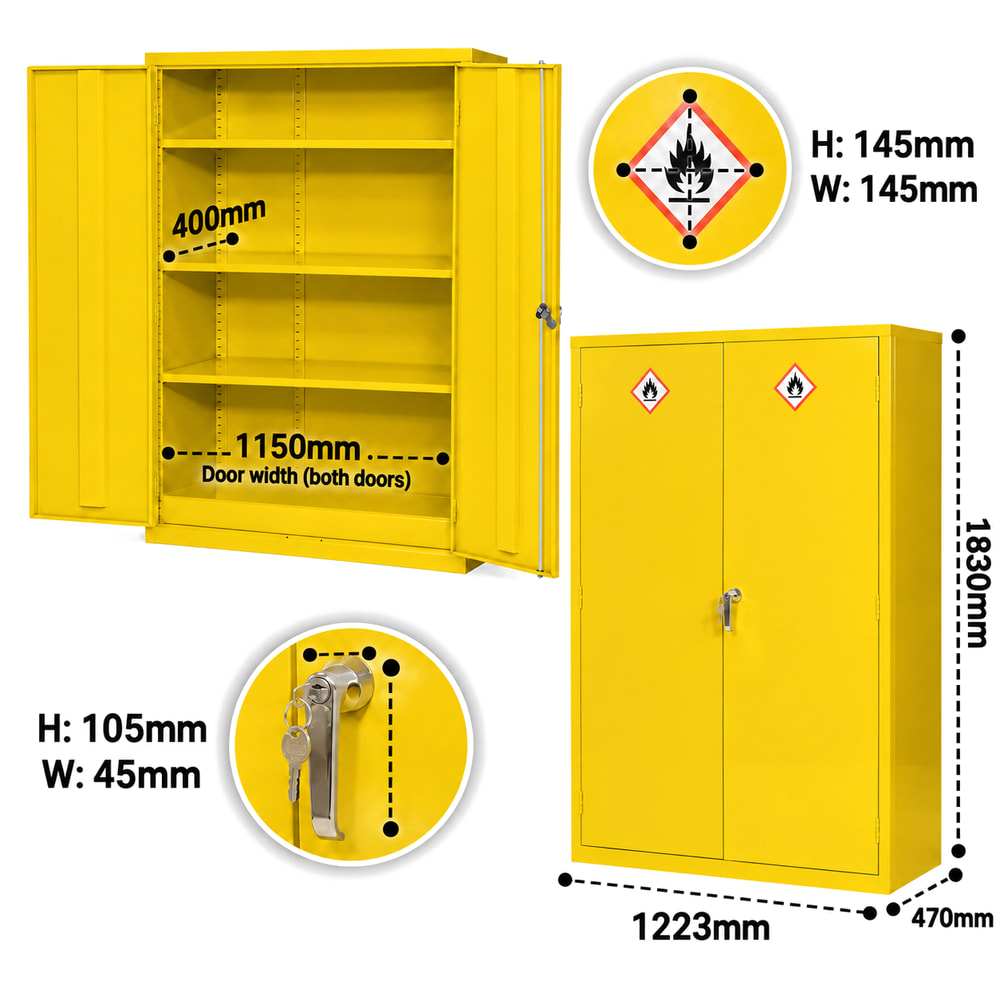 1830mm Wide Flammable COSHH Cupboard dimensions