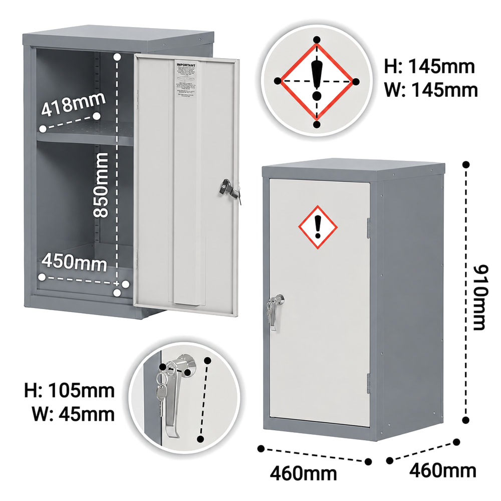 910mm COSHH Cabinet dimensions