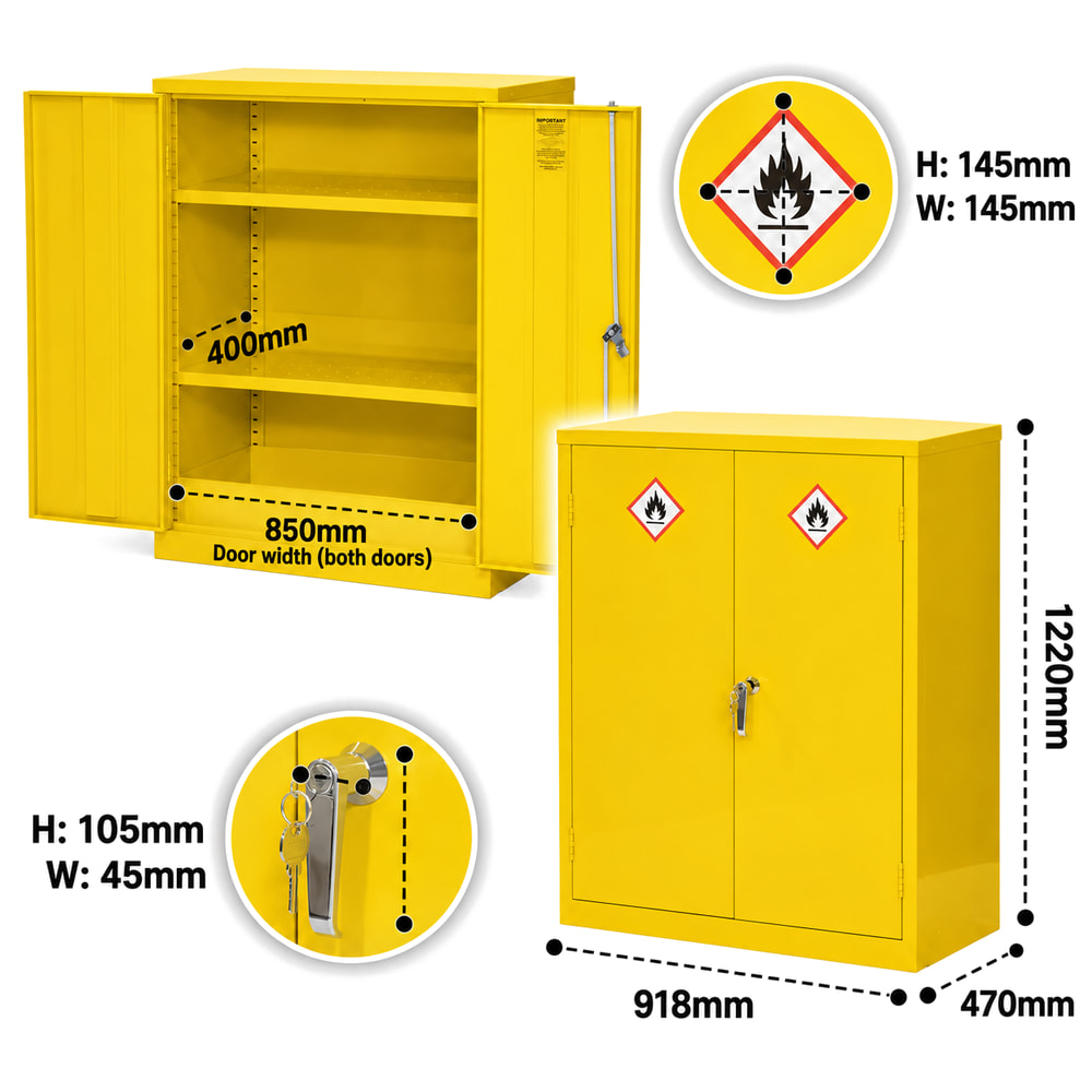 1220mm Flammable COSHH Cupboard dimensions