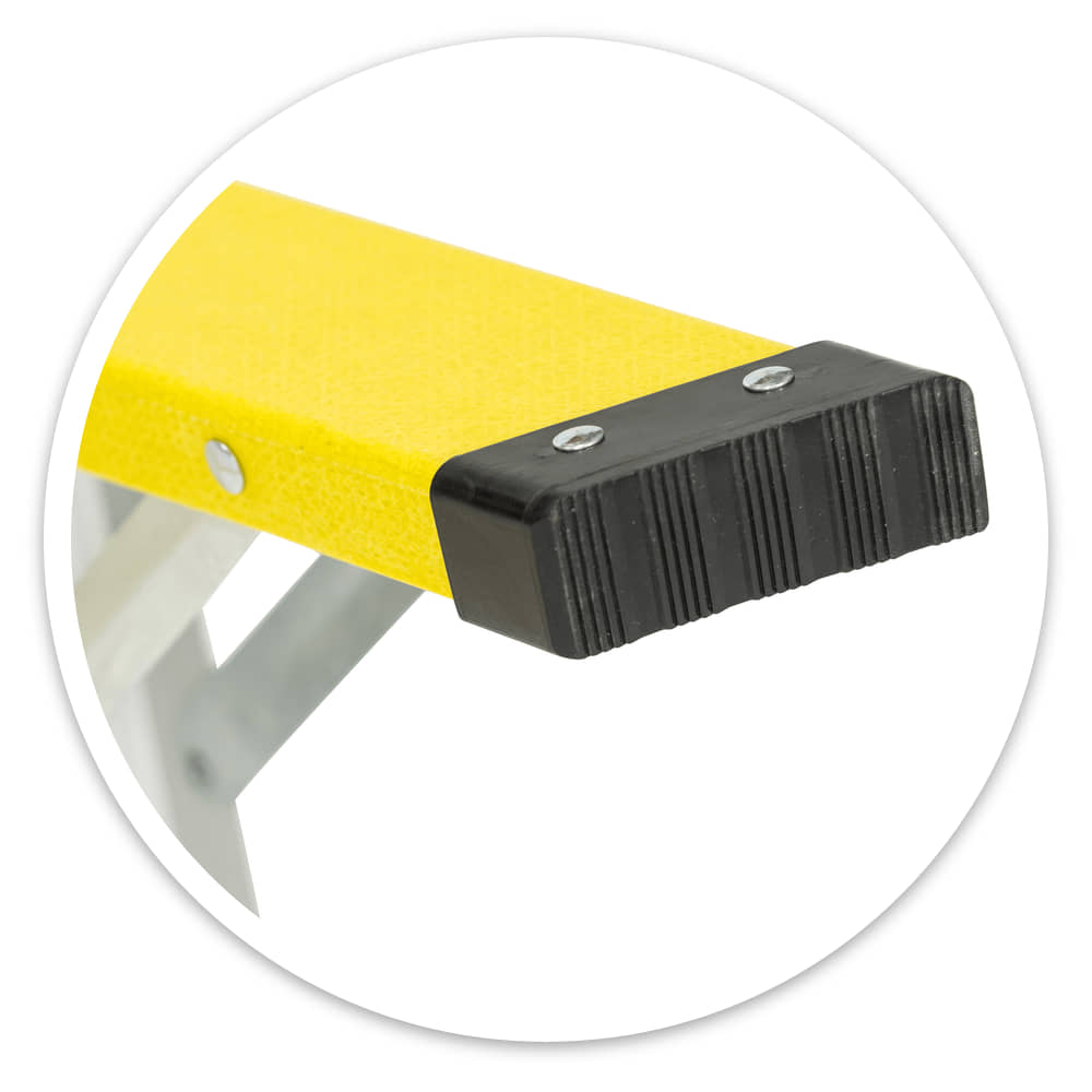 Close-up of the heavy-duty ribbed rubber foot on the 4 Tread Fibreglass Step Ladder stile