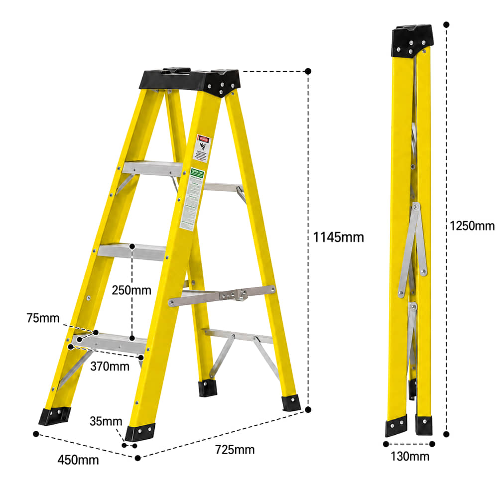 4 Tread Fibreglass Step Ladder dimensions