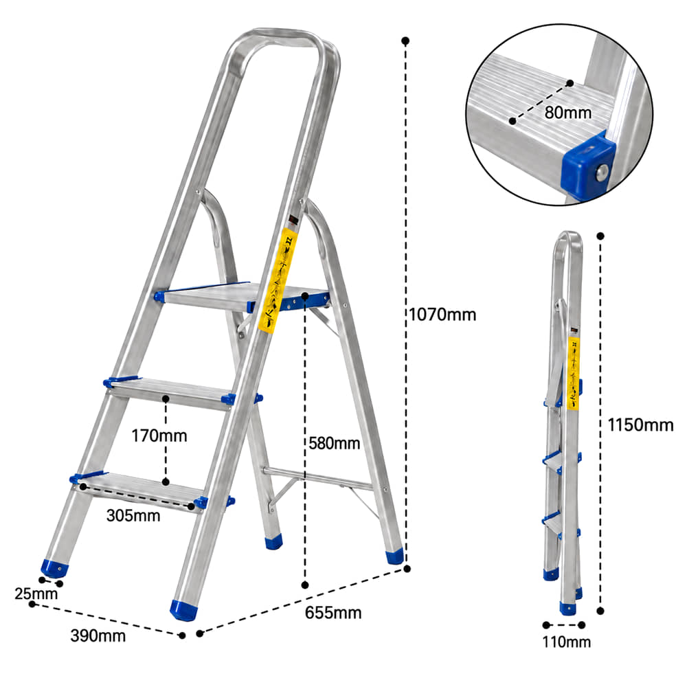 3 Tread Lightweight Aluminium Step Ladder dimensions