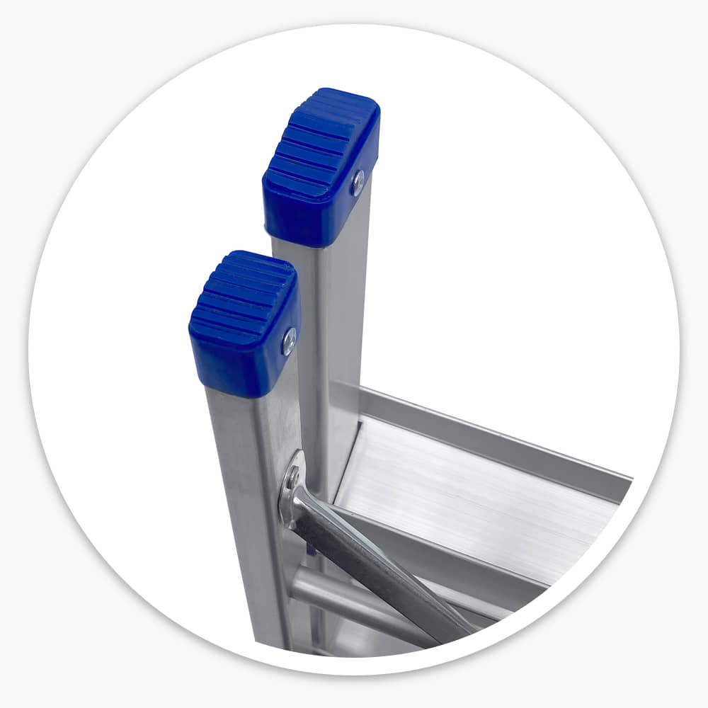 Close-up of the blue anti-slip rubber feet on the 4 Tread Lightweight Aluminium Step Ladder