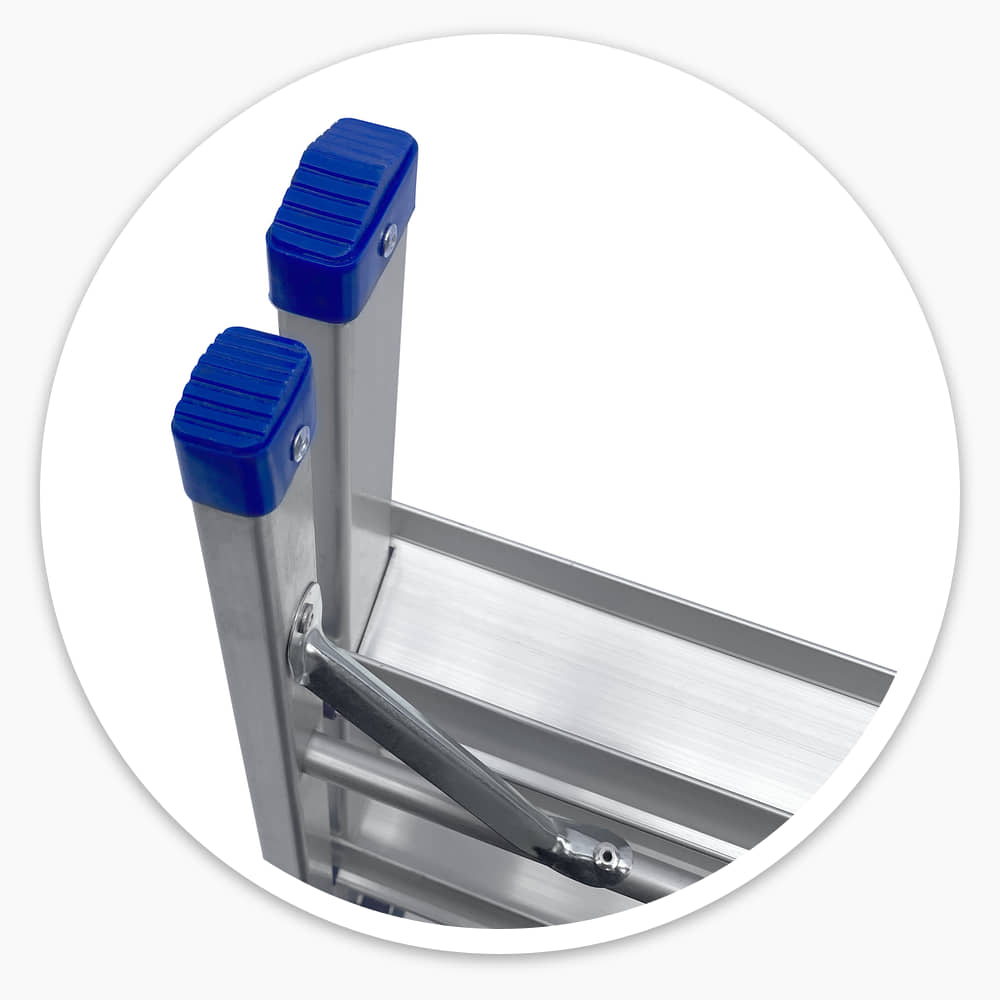 Close-up of the blue anti-slip rubber feet on the 5 Tread Lightweight Aluminium Step Ladder