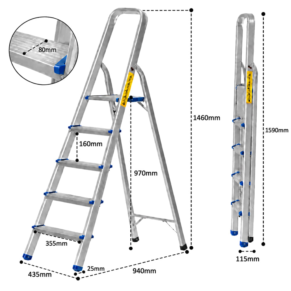 5 Tread Lightweight Aluminium Step Ladder dimensions
