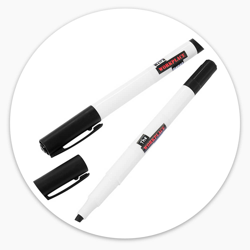Two Workplace Depot marker pens from the Ladder Inspection Tag Kit, one with its cap off