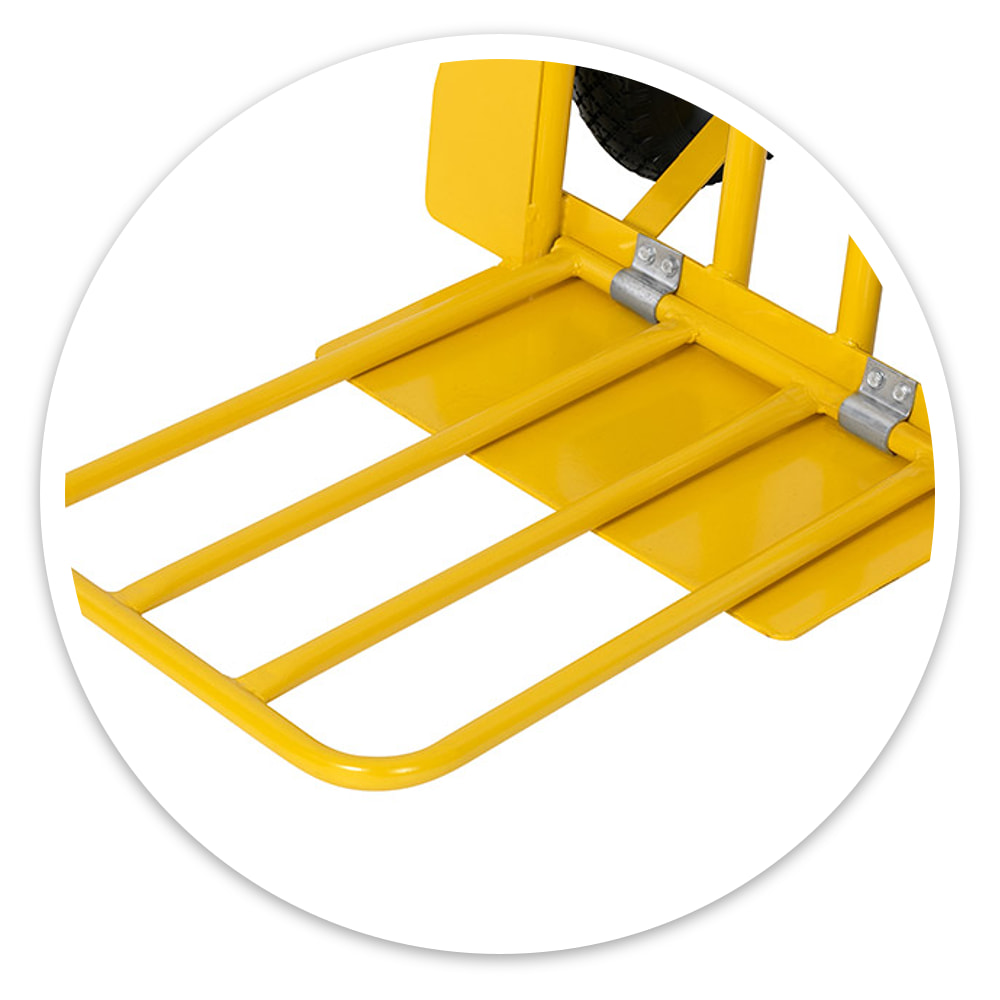 Close-up of the Delivery Trolley's extended tubular toe plate lowered over the standard plate