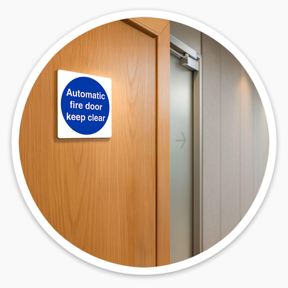 "Automatic Fire Door Keep Clear" Safety Sign
